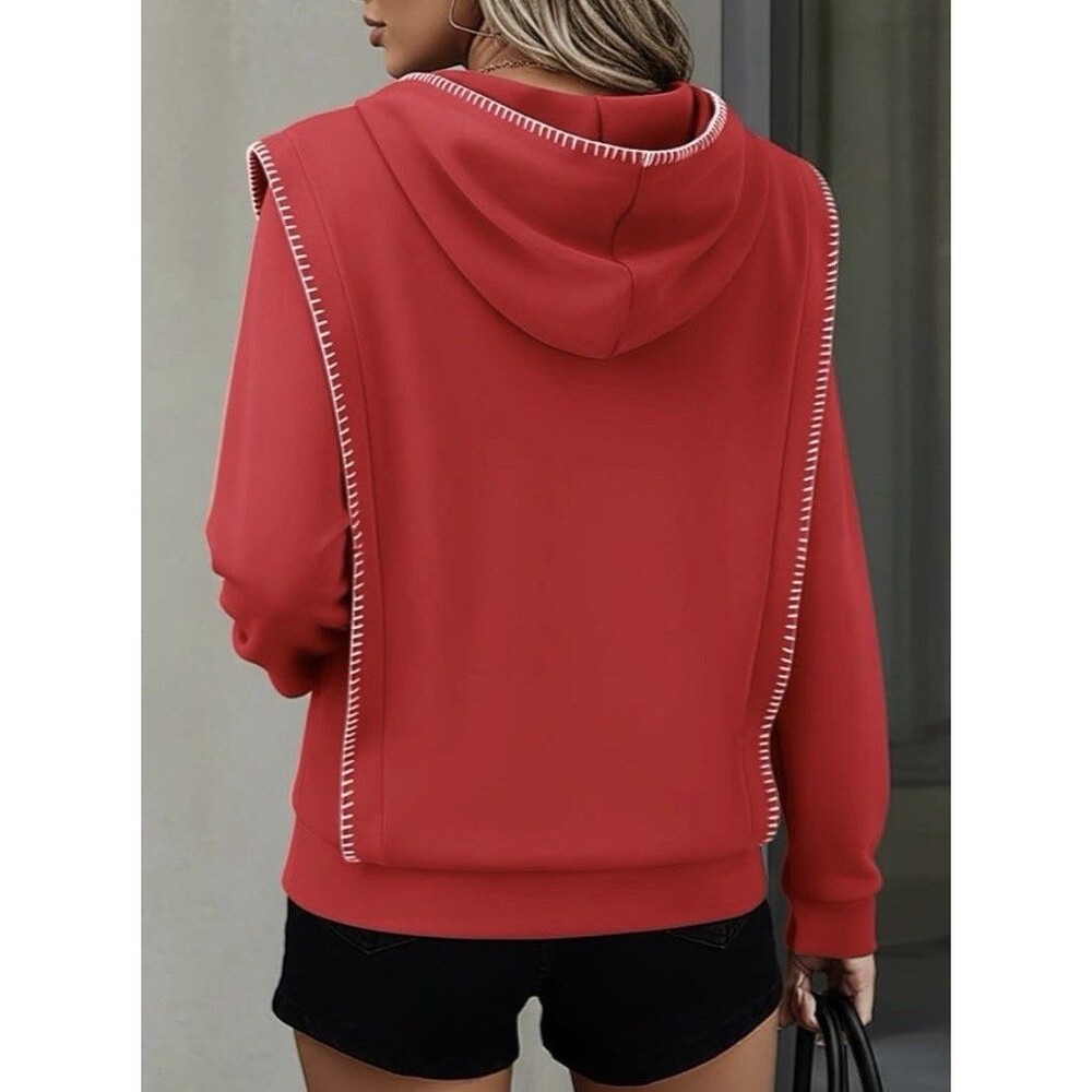 Red Sweatshirt For Women In Small Pullover Hoodie Cozy Lightweight Long Sleeves - Picture 4 of 5
